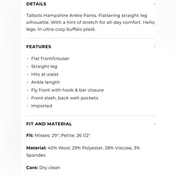 NWT Talbots Hampshire Ankle Buffalo Plaid Wool Blend Pants Size 12 - Picture 6 of 12